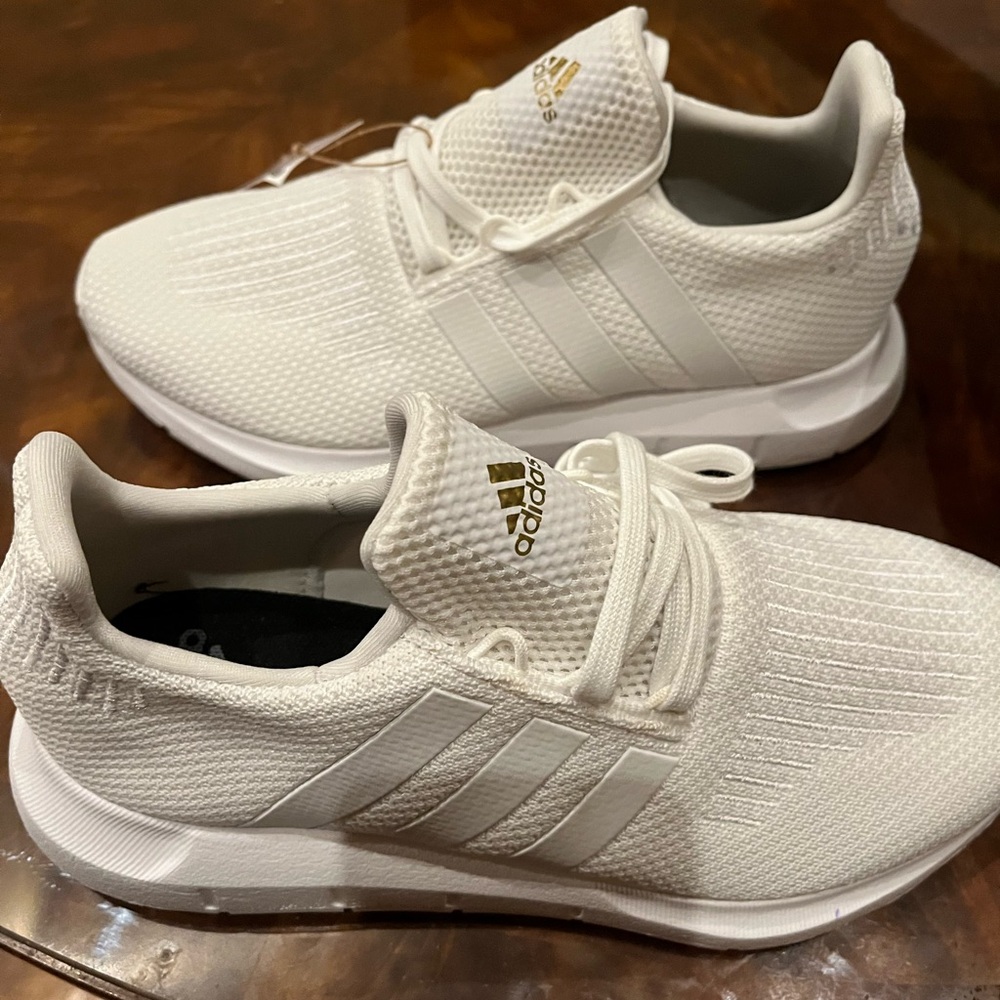 Adidas Cream Sneakers with Gold Accents